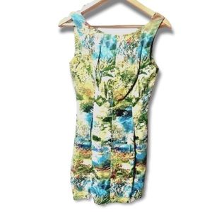Suiteblanco beautiful watercolor fauna print sleeveless stretch sheath dress